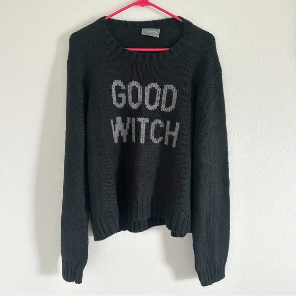 Wooden Ships Good Witch Knit Crew Sweater Top Halloween Black Sz L/XL - Picture 2 of 5